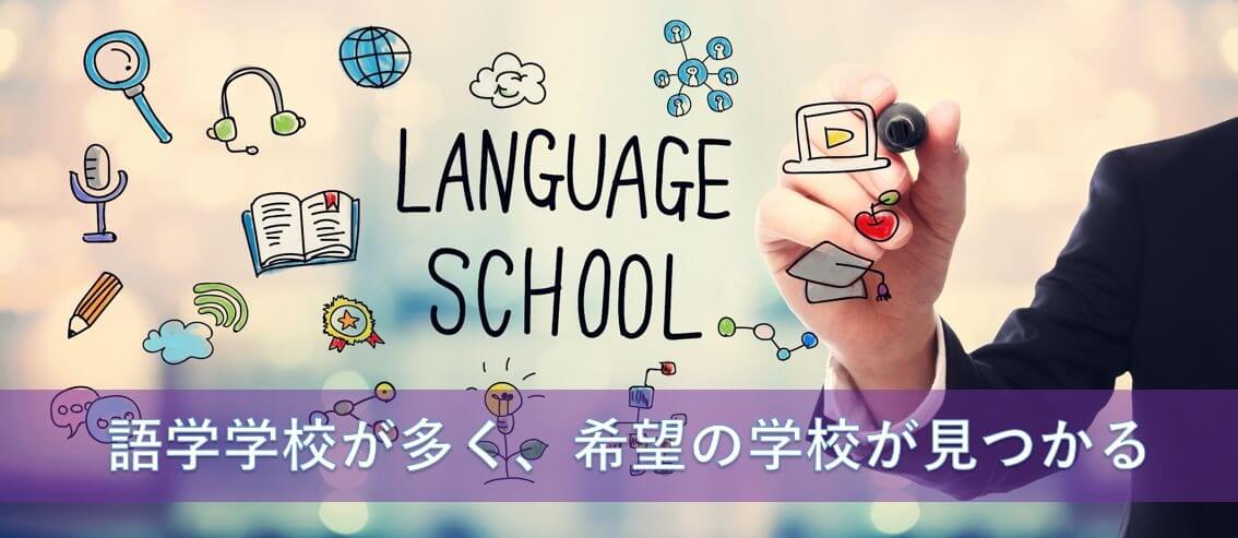 語学学校が多く、希望の学校が見つかる